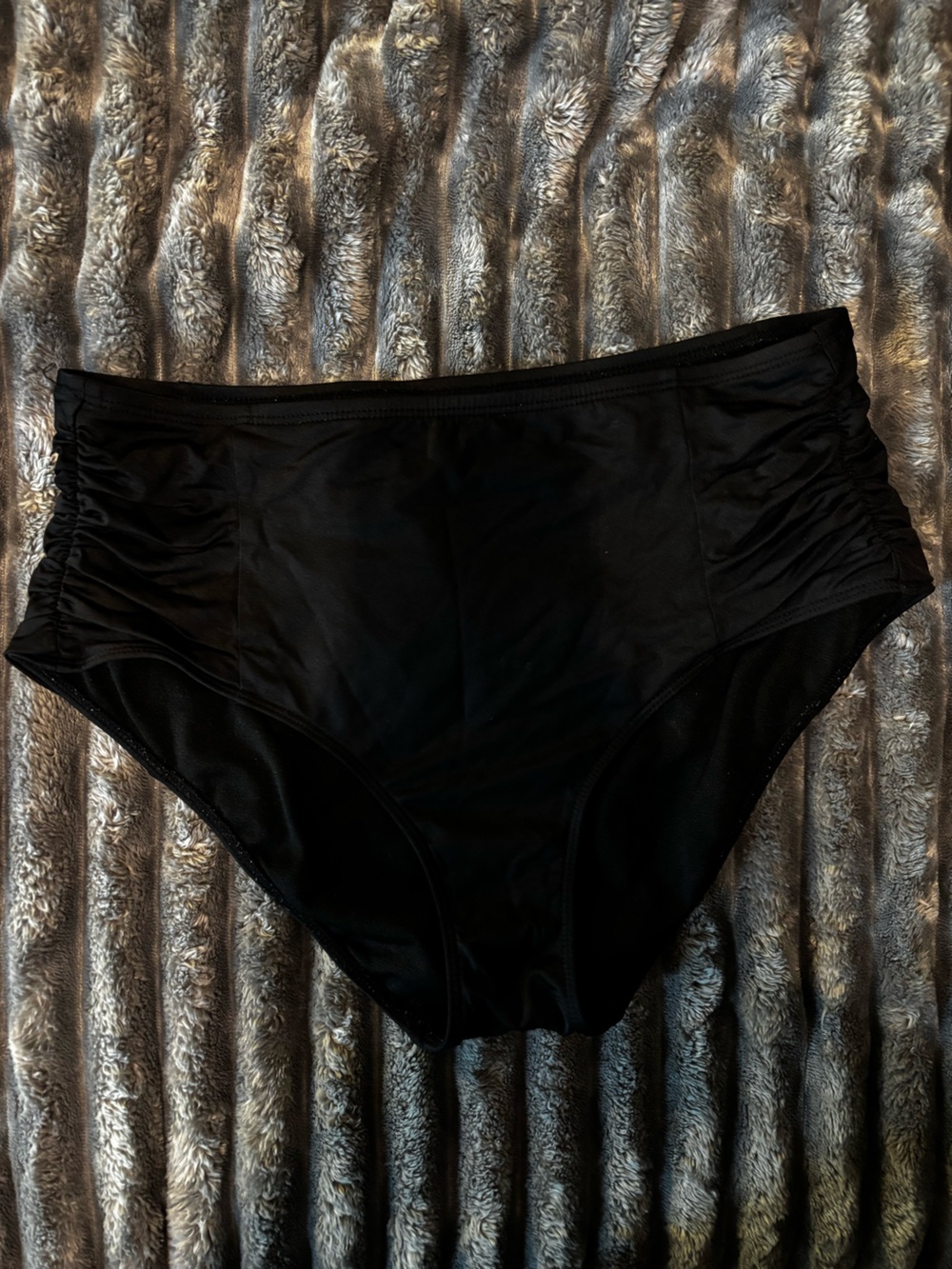 Black High-Waist Bikini Bottoms with Side Ruching Small